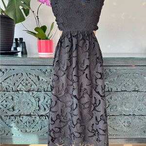 Express Black Lace Midi Dress with Cutout Waist